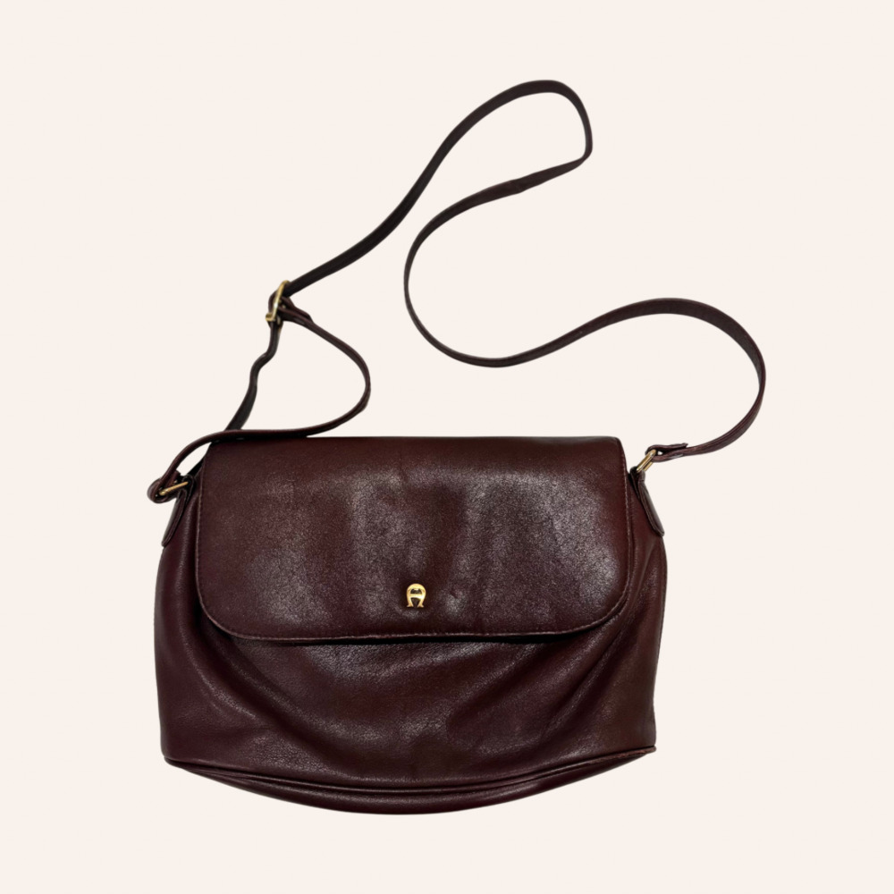 Vintage Etienne Aigner Burgundy Leather Flap Crossbody Bag